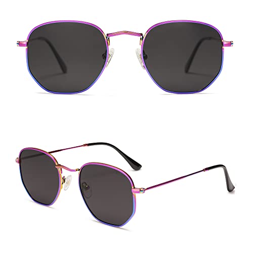 SOJOS Square Polarized Sunglasses for Women Men Small Hexagonal Polygon Shades SJ1072 - color: Shiny Blue