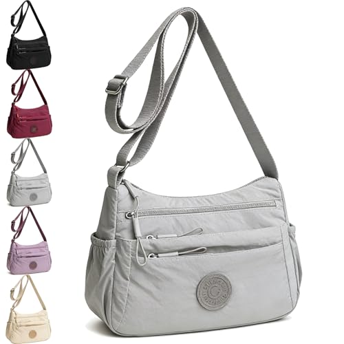Solid Color Fashionable Multi-pocket Zipper Crossbody Bag for Women - Lightweight & Waterproof Shoulder Bag - color: Grey