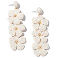 Boho Flower Earrings Statement Raffia Dangle Earrings Cute Floral Jewelry Trendy Summer Beach Vacation Outfits for Women - color: Ivory-2