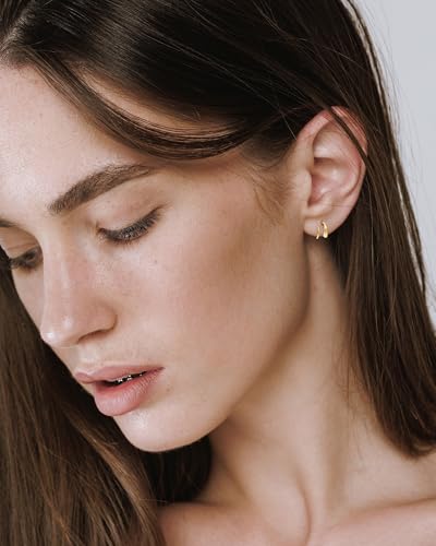 Tiny Double Hoop Earring S925 Sterling Silver Small Hammer Texture Hoop Hypoallergenic Twist Spiral Earrings for Women - Sliver & Gold - color: Gold