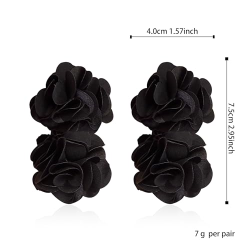 Oversized Fabric Flower Earrings for Women Statement Boho Chic Dangle Drop Earrings for Parties Weddings or Everyday Wear - color: Black