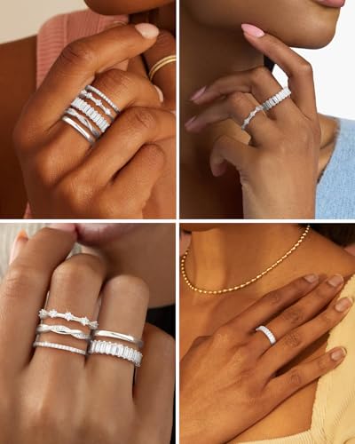 Stackable Silver/Gold Rings for Women Non Tarnish Trendy Dainty 14K Gold Plated Stacking Cubic Zirconia Thumb Ring Set Minimalist Promise Wedding Bands Engagement Rings for Women Size 6-10 - color: C-5pcs-Silver, size: 7