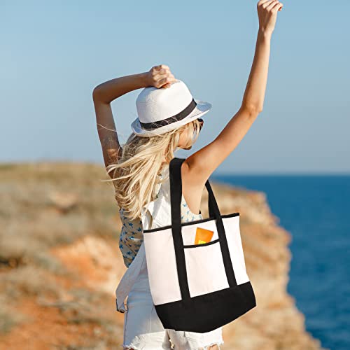 Reginary 16 Pcs Canvas Tote Bags Bulk with Outer Pocket 18 Inch Reusable Shopping Grocery Blank Tote Bag for Women Mother DIY (Black White) - color: Black White