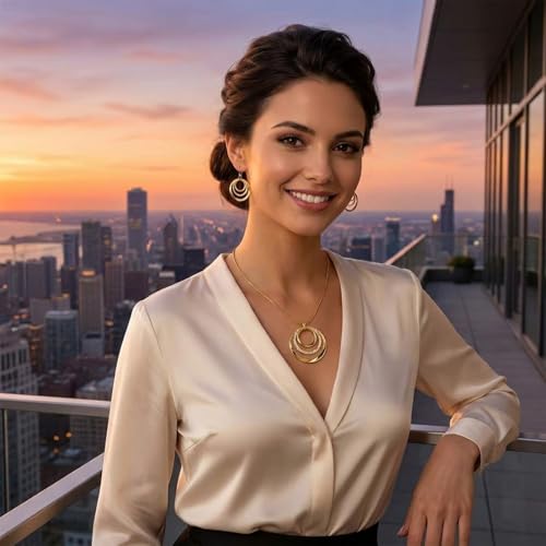 Necklace and Earring Sets for Women, Bohemian Style Jewelry Collection with Gold Silver Bronze Colors, Round Pendant Design for Daily Wear and Special Occasions, Jewelry Sets for Women - color: Gold