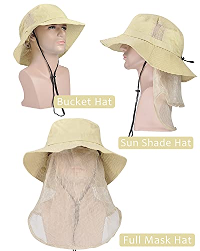 Tirrinia Wide Brim Sun Hat with Neck Flap for Men & Women, Breathable Hiking Fishing Safari Hat, Outdoor UV Protection Cap - color: #2 Stone Mesh