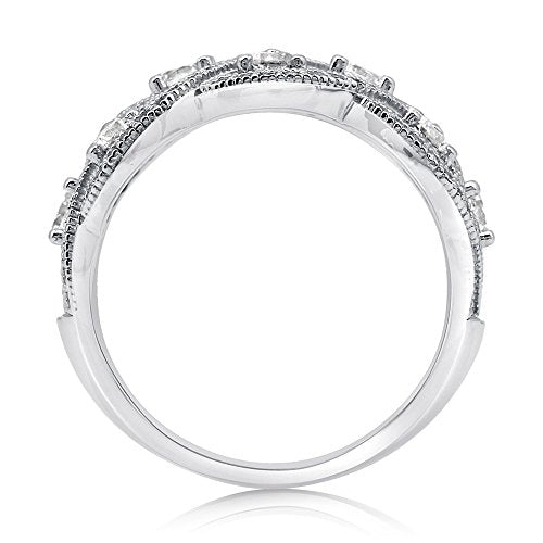 BERRICLE Sterling Silver Woven Art Deco Statement Cocktail Ring for Women, Cubic Zirconia CZ