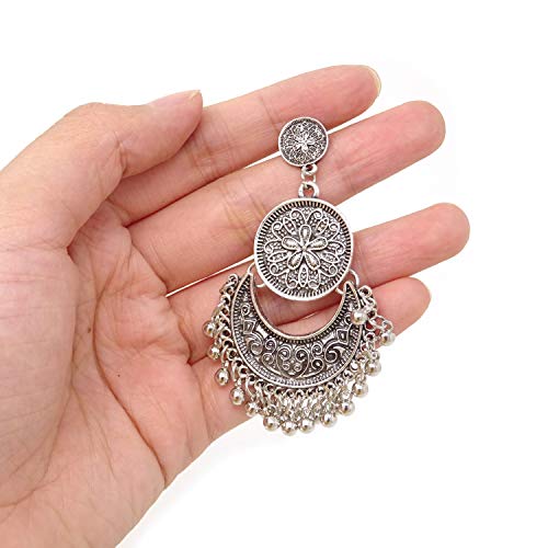 Honbay Bohemian Fashion Earrings National Style Retro Earrings Gypsy Dangle Earrings - color: Vintage Silver