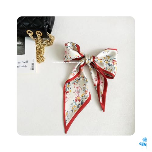 Hair Head Neck Bag Long Scarf Versatile Wrap for Women Soft & Lightweight for Everyday Chic - color: 36 Red Floral 3.7 X 38 Inch