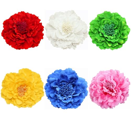 ALIMITOPIA Flower Hair Clip Fabric Artificial Peony Flower Hairpin Barrette Brooch Headdress Bobby Pins Headwear Hair Accessories for wedding Party supplies(Peony Style;4.3 inches;6pcs)