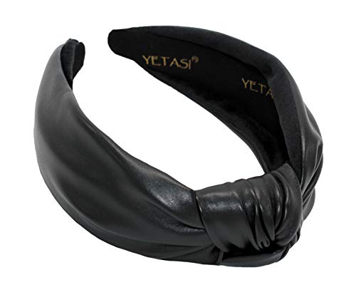 Black Leather Headbands for Women Stylish Year-round Wearable All Day. Head bands Adult Women Trendy Head bands for Women's Hair Knotted Headband is a Top Knot Womens Fashion Designer for Girls - color: Black
