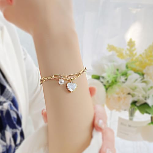 Emibele Heart Charm Bracelet for Women, Bible Verse Bracelet Stainless Steel 18K Gold Plated Bracelet Love Pendant Link Chain OT Clasp, Birthday Christmas Jewelry Gift for Mother Her - color: Gold 2