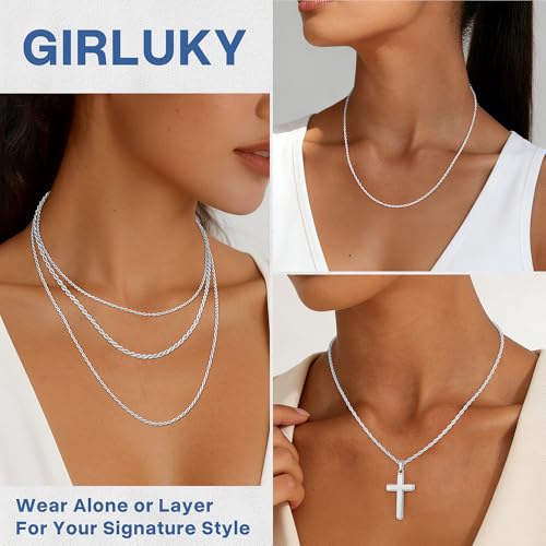 1.5mm 2mm Rope Chain 925 Sterling Silver Chain Necklace for Women, Durable Sturdy Women's Chains Necklace, 16 18 20 22 24 26 Inch