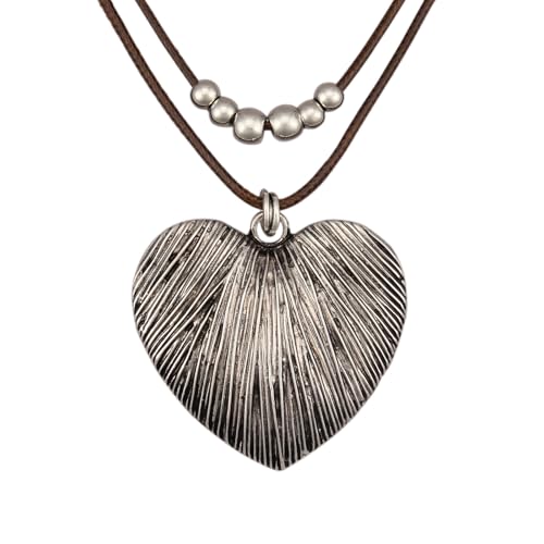 GelConnie Boho Necklaces for Women Cowgirl Necklace Stone Leather Cord Pendant Necklaces With Beads Long vintage Layered Choker Necklace - style: Heart Silver Necklace
