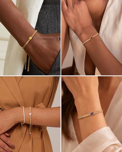 Birthstone Gold Bracelets for Women Non Tarnish Trendy 14k Gold Plated Bracelet Dainty Charm Emerald Bracelets Stack Cuban Link Friendship Bracelets Jewelry Gifts for Birthday/Valentine's Day - color: 04. April(Diamond)