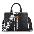 Montana West Wrangler Animal Print Tote Bag for Women Western Purse Boho Top Handle Satchel Handbag - color: Cow Black