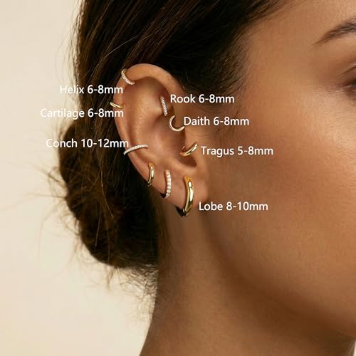 4 Pair Small Gold Hoop Earrings for Women Sensitive Ears - Hypoallergenic 14k Real Gold Plated Hoops Zirconia Cartilage Huggie Earrings Set Helix Piercing Earring Gold Jewelry for Women Gift - color: 01-4 Pair Gold