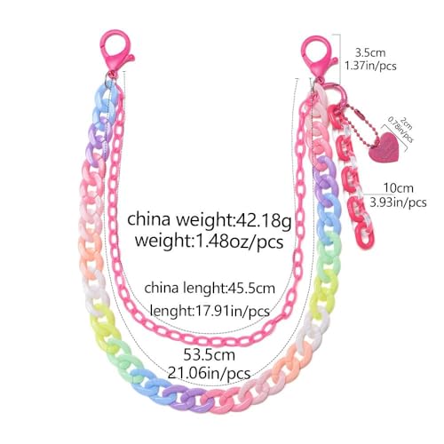 Y2k Heart Pendant Rainbow Acrylic Pants Trousers Chain for Women Chunky Colorful Resin Removable Love Charm Layered Rock Wallet Belt Pocket Waist Jeans Belly Chains Backpack Body Accessories - color: Hot Pink