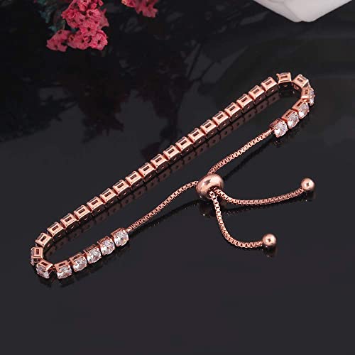 CiNily Adjustable Tennis Bracelets for Women Teen Girls Rainbow Cubic Zirconia Bracelet 14K White Gold Plated Hypoallergenic Slider Bracelet Jewelry Gift - color: Adjustable bracelet-rose gold