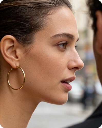 6 Pairs Silver Gold Hoop Earrings for Women - 14K Gold Plated 316 Stainless Steel, Hypoallergenic Lightweight 20/30/40/50/60/70mm Hoops Set - color: Gold & silver