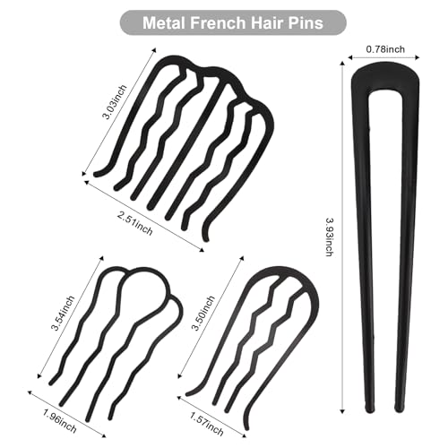 French Hair Pin, 8 PCS Black Hair Pins for Women Metal Hair Side Combs, French Pins Hair, U Shaped Hair Pins for Buns Updos, French Pins Hair Stick Pin Hair Combs for Styling Hairpin Hair Accessories - color: Black-4