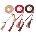 TeeYee Waist Belt Woven Knitted Rope/Chain PU leather 3 Pieces Tassel Rope Skinny Belt - color: 257redkakicoffee