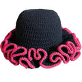 KORADI Womens Crochet Bucket Hat Ruffled Brim Knitted Hats Winter Boho Handmade Caps - color: Black&pink