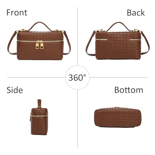 Trendy Shoulder Bags for Women Mini L19 Square Box Satchel Bag Cute PU Leather Crossbody Purse with Adjustable Strap - color: Brown
