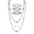 Trendy Infinity Wrap 60’’ Long Statement Necklace, Earrings and Bracelet Set - Hand Knotted Versatile Crystal and Shell Beads Strand Necklace and Chunky Beaded Stretch Bracelet Stack – Jewelry Set Gift for Women - color: Sparkly Silver and Gold