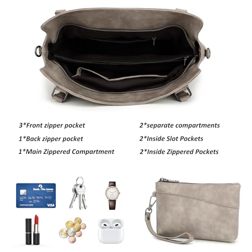 TANTOMI Tote Bag for Women Vegan Leather Purses and Handbags Ladies Waterproof Big Shoulder Bag for Travel - color: Grey.c