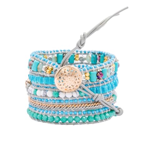 YGLINE Natural Stone Bracelet 5 Wraps Bracelet Handmade Blue Color Boho Bracelet for Women Bracelet - color: turquoise 4
