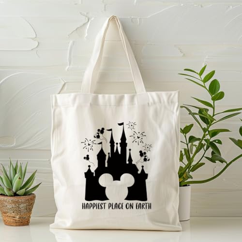 Canvas Tote Bag Aesthetic for Women,Reusable Canvas Cute Shoulder Bag for Grocery, Shopping, Beach & Daily Use - color: Castle