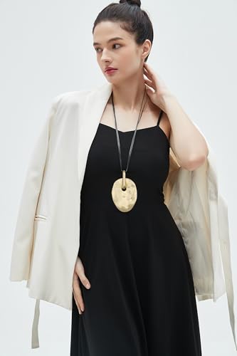 GelConnie Leather Necklace for Women Large Pendant Long Brown Necklace Circle Leather Choker Vintage Sweater Necklace Gold Chunky Boho Necklaces for Women - style: Large Stone Choker Necklace