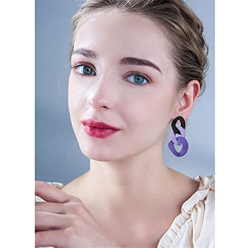 Charm Elegant Hollow Color Chain Acrylic Geometric Temperament Dangle Drop Earrings Bohemian Minimalist Hypoallergenic Jewelry Gift - color: Black Purple Purple earrings