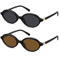 WOWSUN Retro Oval Sunglasses Womens Trendy Sun Glasses Sunnies UV400 Protection - color: 2 Pack: Black Frame Grey Lens+black Frame Brown Lens