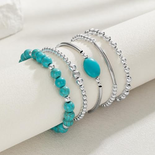 Long tiantian Western Turquoise Beaded Bracelet Set for Women Stackable Cowgirl Bracelets Boho Concho Jewelry Country Concert Rodeo Outfit Accessories Gifts - color: C1:Western Bracelets