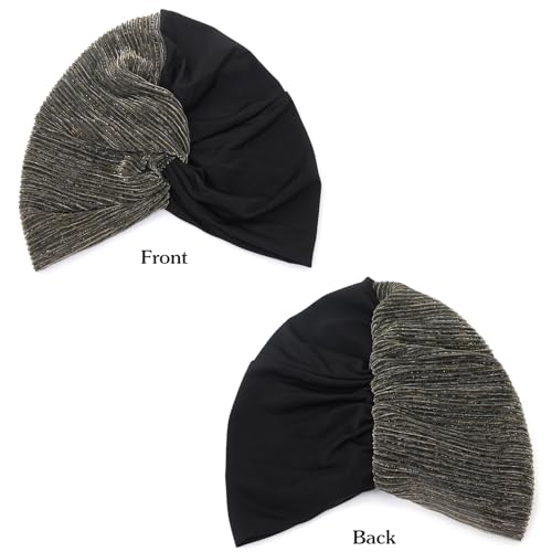 XYIYI Chemo Headwear Turban for Women, Cancer Patients Head Wrap Cover Hat for Hair Loss - color: Black Gold