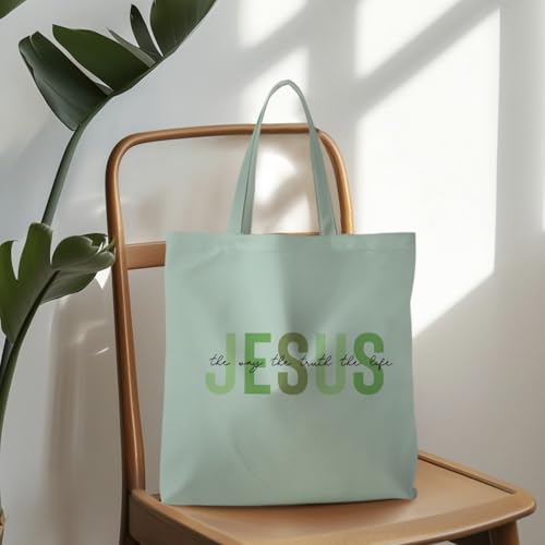 Jesus Tote Bag, Christian Tote Bags for Women, Religious Reusable Grocery Bags - color: Green
