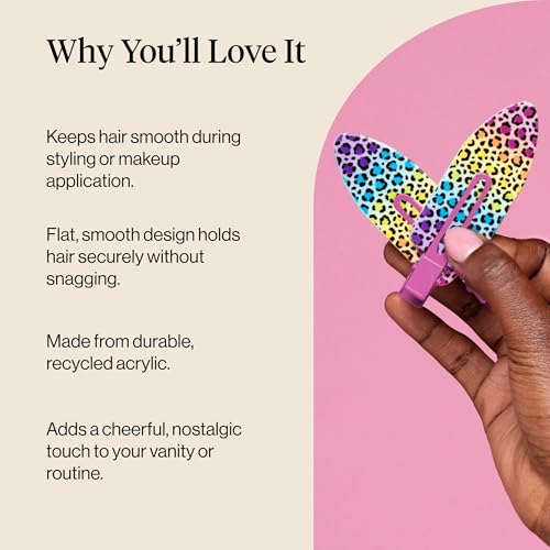 Lisa Frank x Kitsch XL Creaseless Hair Clips for Women - No Crease, No Bend Hair Clips for Styling, Makeup Application, or Face Wash | Recycled Acrylic - Rainbow Leopard | Gifts for Women, 2pcs - color: Rainbow Leopard