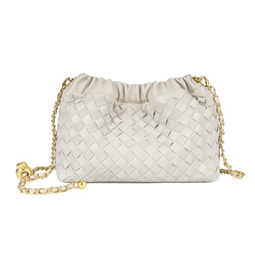 Joryin Woven Women's Crossbody Bag & Evening Purse, Trendy Dumpling Clutch & Hobo Cloud Shoulder Bag Trendy Dumpling Clutch - color: Woven Leather-light Beige