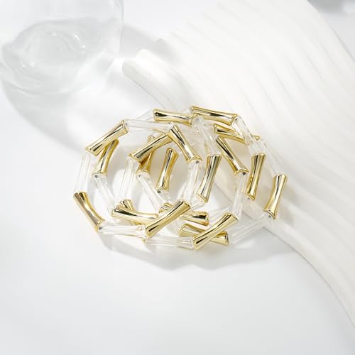 Gold Tube Bangle Bracelets for Women Stackable Bamboo Chunky Acrylic Beads Stretch Friendship Summer Beach Bracelet Jewelry - color: Clear
