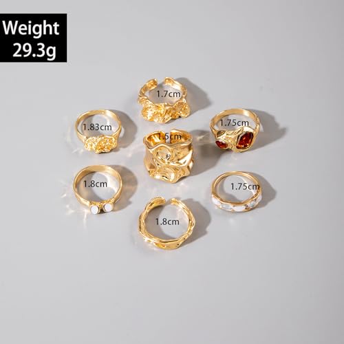 Chunky Gold Rings for Women Non Tarnish Boho Stackable Rings Set Adjustable Open Joint Finger Midi Knuckle Ring Packs - color: Gold Chunky Rings 7Pcs