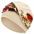 Women Knot Slouchy Beanie Chemo Hat Twist Stretch Cancer Head Wraps Sleep Head Scarf - color: Beige Flowers