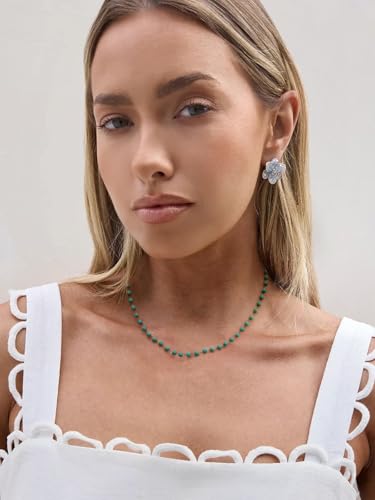 CANEVINKA Bohemian Beaded Choker Necklace 18K Gold Plated Bead Pendant Necklace Vintage Handmade Jewelry for Women - style: Green Beaded Necklace