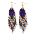 Bohemian Beaded Long Tassel Dangle Earrings for Women, Handmade Jewelry White Tarnish Resistant Lightweight Design, Stylish Accessory for Beach Vacation Party and Gift - color: Blue