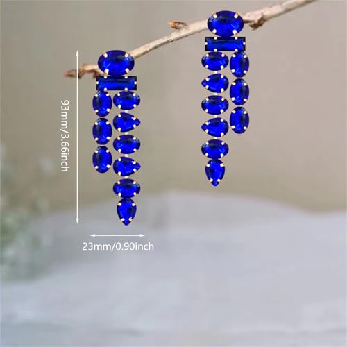Boho Large Sparkly Rhinestones Teardrop Drop Dangle Earrings Long Tassel Full Crystals Chain Earrings for Women Wedding - style: Blue