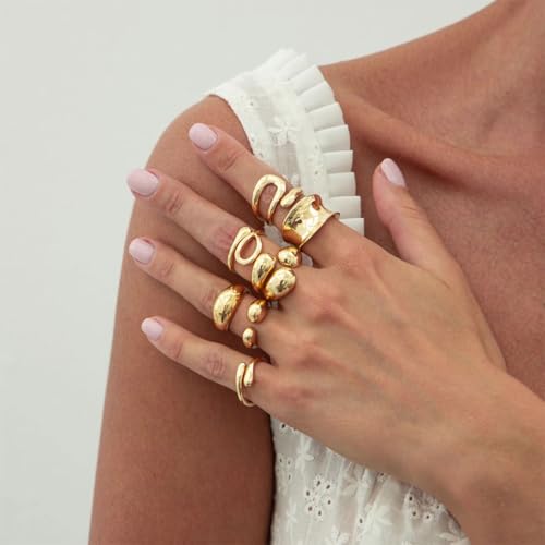 Chunky Gold Rings for Women Non Tarnish Silver Chunky Rings Set Adjustable Thick Statement Ring Gold Stackable Ring for Women Trendy Fashion Silver Jewelry - style: Style5