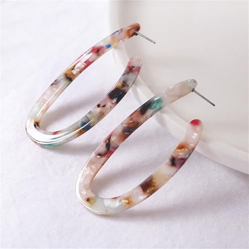Boho Acrylic Hoop Earrings Bohemian Statement Colorful Acetate Lucite Tortoise Shell Resin Geometric Big Lightweight C Open Hoops Earrings for Women Prom Party Holiday Fashion Jewerly Gifts - color: U-shaped white