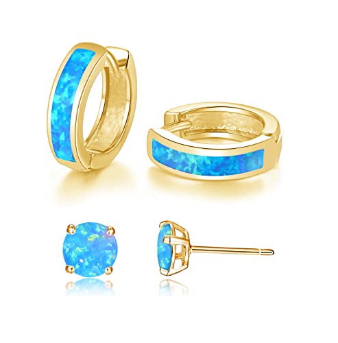 CiNily Huggie Earrings Opal Hinged Hoop Earrings Gold Plated Hypoallergenic Small Hoop Earrings for Women Teen Girls Men Sensitive Ears - color: Gold Plated-Blue