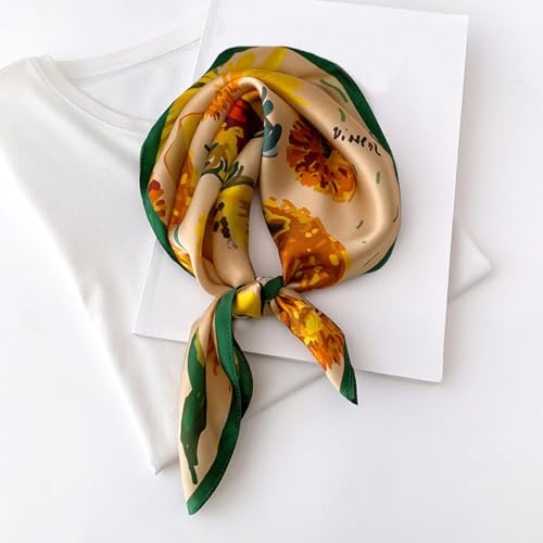 Aufeel Women's 100% Pure Mulberry Silk Small Square Scarf - Neckerchief Women - Silk Headscarf - 21" x 21" - color: Daisy
