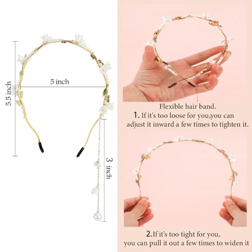 AHONEY Flower Headband for Women Girls Hair Vine Gold Leaf Boho Headband Wedding Fairy Accessories Headpiece Bridal Crown (Floral) - color: Green